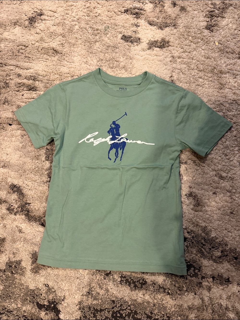 Ralph Lauren Sage Green Tee with Blue Polo Player Graphic